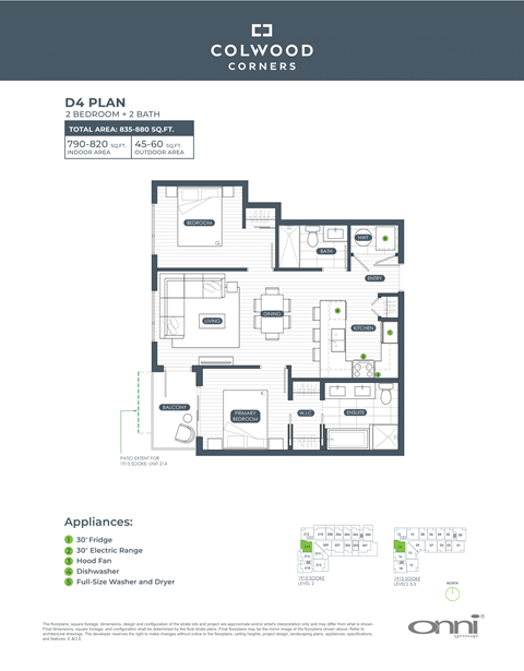 Floor plan for 2 beds, 2 baths, 800 sqft
